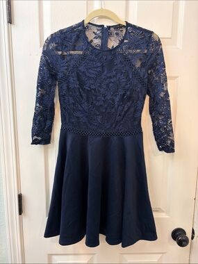 City Studio Navy Floral Lace Fit-and-Flare Dress